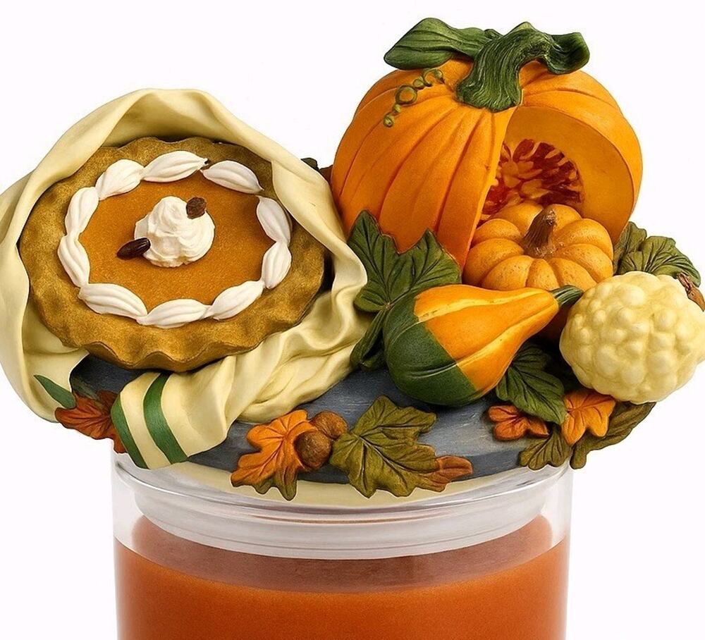 Colonial Candle Topper Thanksgiving Pumpkin Pie Gourds Fall Harvest Decor